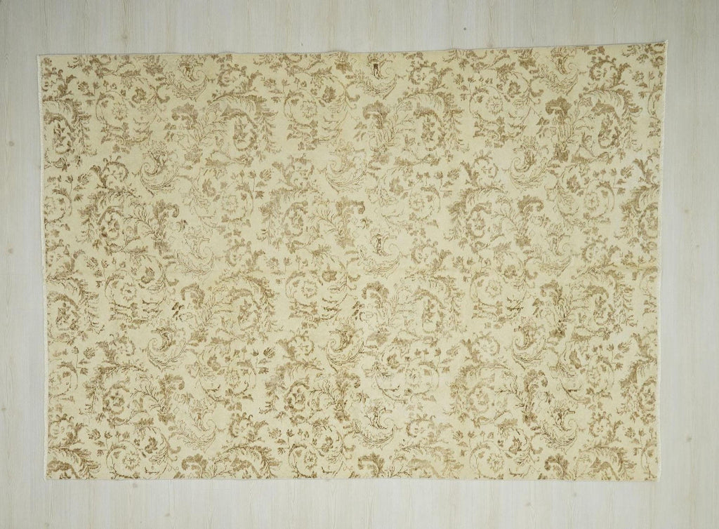 Vintage Turkish Oushak Rug: 6,8"x9,10" Feet, Mid Century Modern Wool Carpet Rugs.