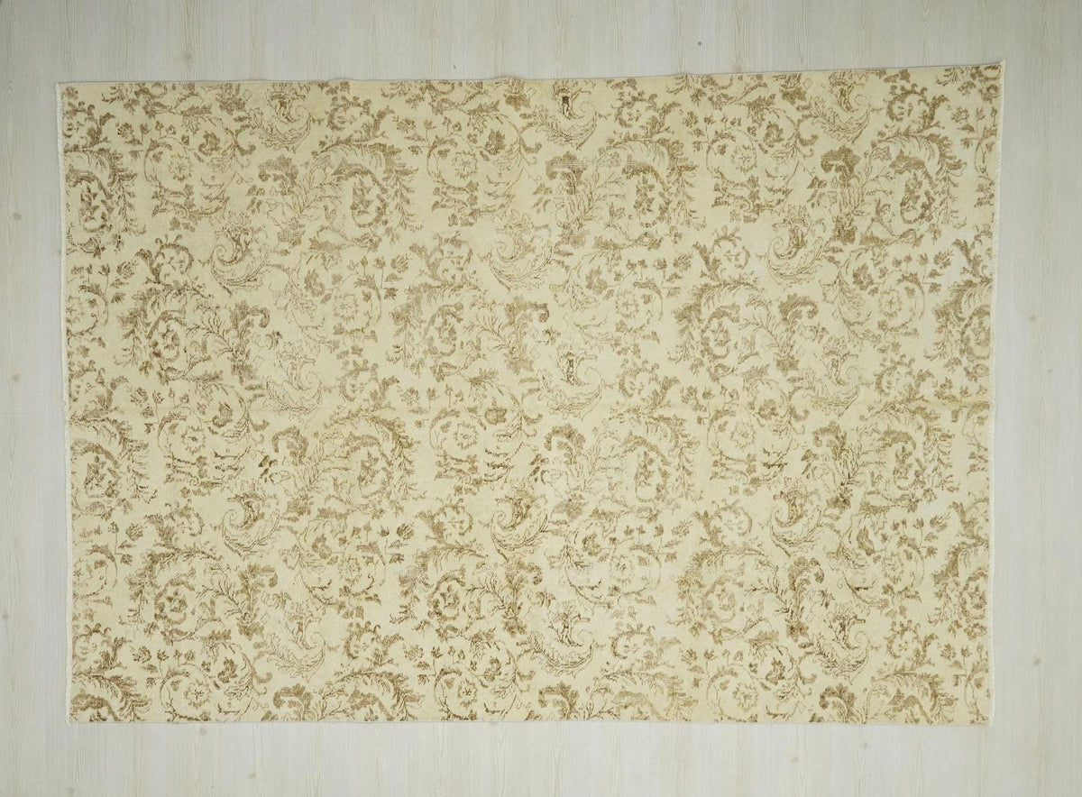Vintage Turkish Oushak Rug: 6,8"x9,10" Feet, Mid Century Modern Wool Carpet Rugs.
