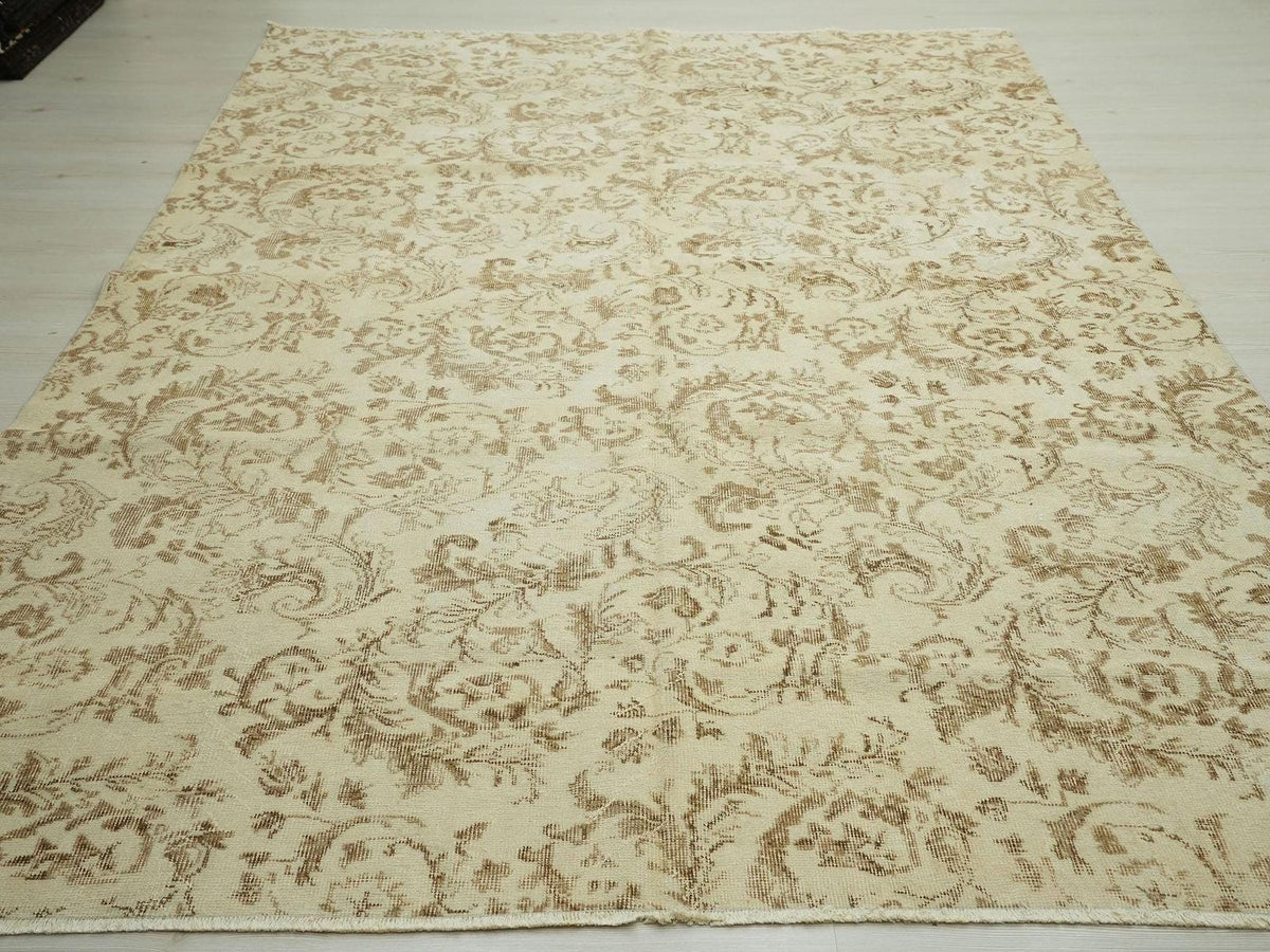 Vintage Turkish Oushak Rug: 6,8"x9,10" Feet, Mid Century Modern Wool Carpet Rugs.