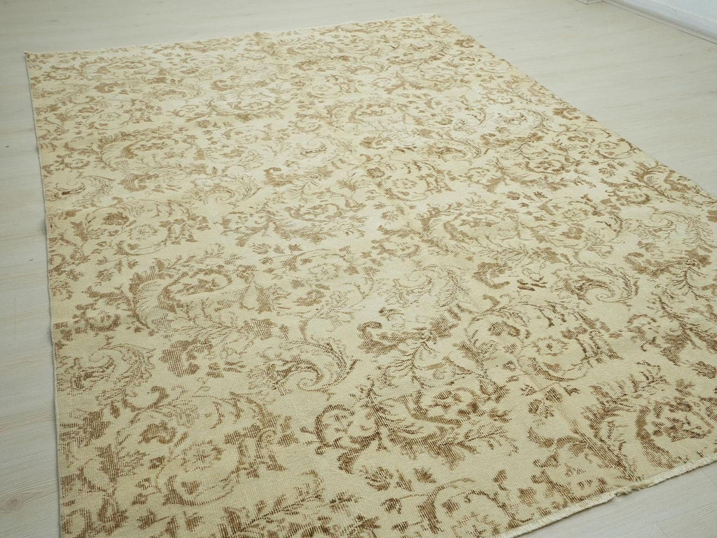 Vintage Turkish Oushak Rug: 6,8"x9,10" Feet, Mid Century Modern Wool Carpet Rugs.