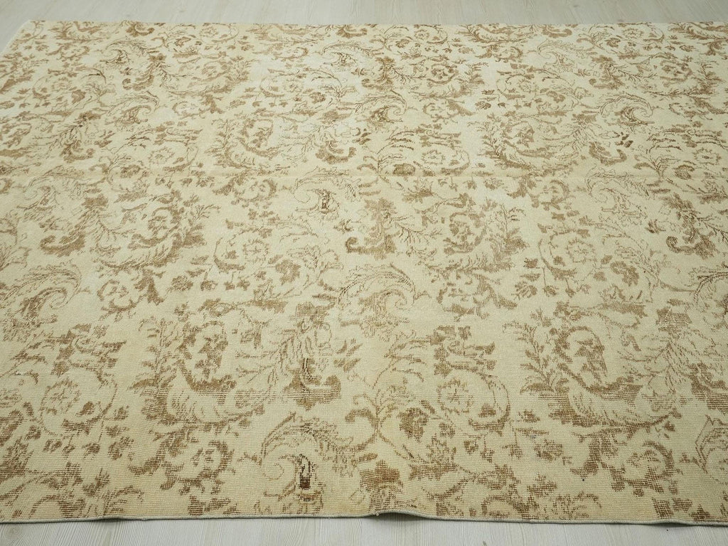 Vintage Turkish Oushak Rug: 6,8"x9,10" Feet, Mid Century Modern Wool Carpet Rugs.
