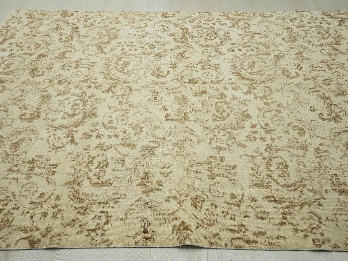 Vintage Turkish Oushak Rug: 6,8"x9,10" Feet, Mid Century Modern Wool Carpet Rugs.