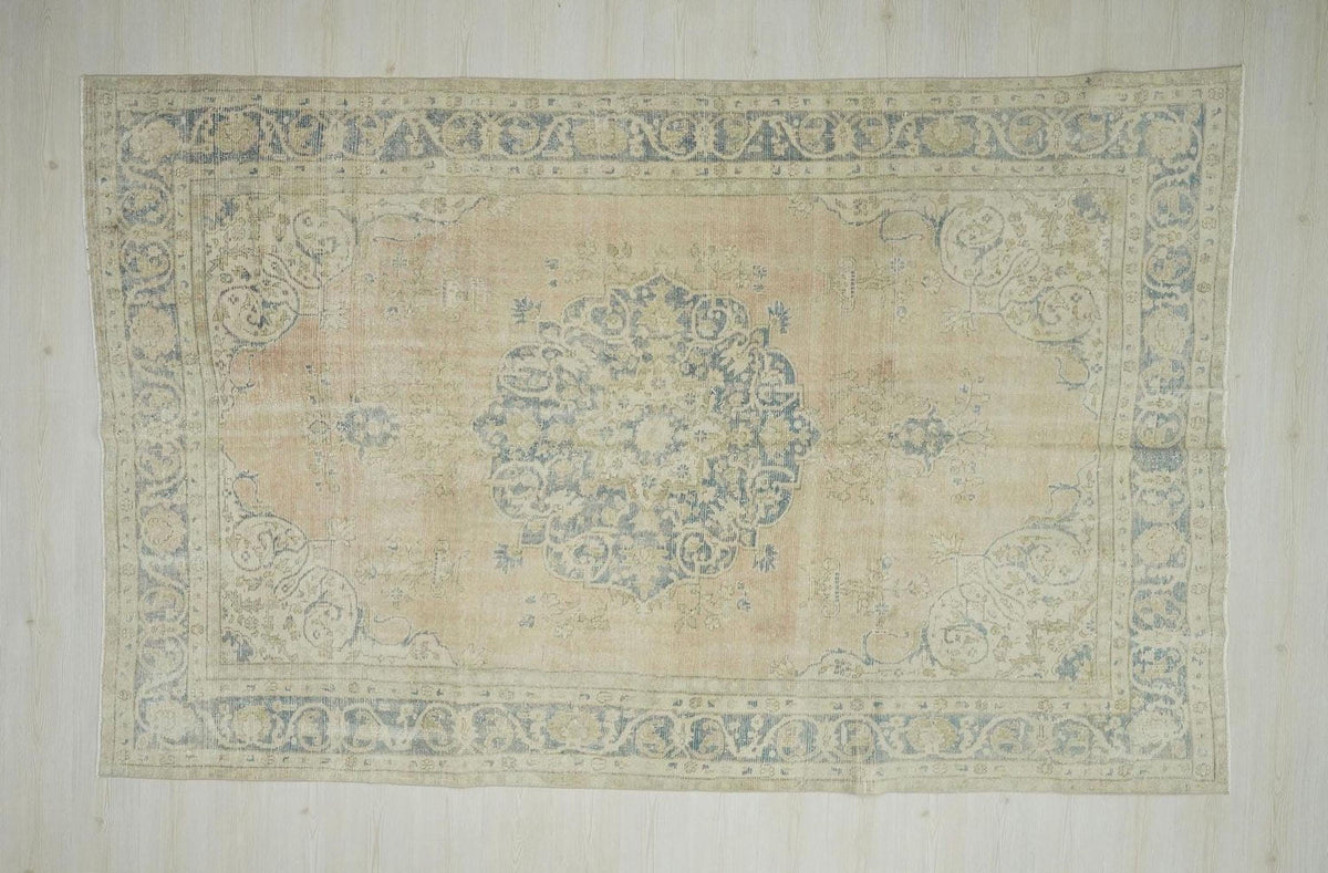 Large Oushak Turkish Rug: Mid Century Modern Handmade wool Rugs, 6.6 x 10.4 ft.