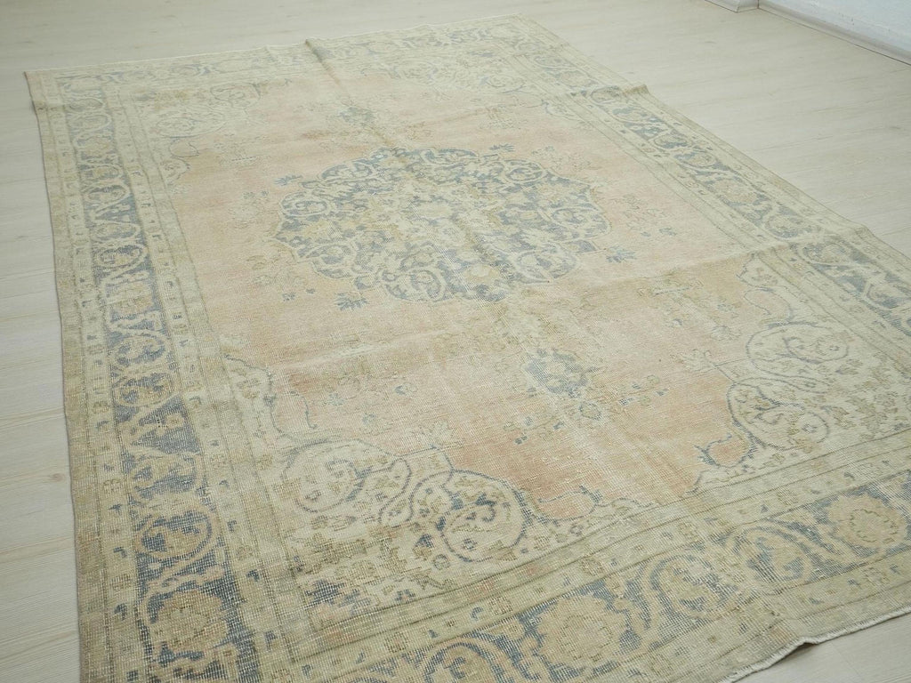 Large Oushak Turkish Rug: Mid Century Modern Handmade wool Rugs, 6.6 x 10.4 ft.