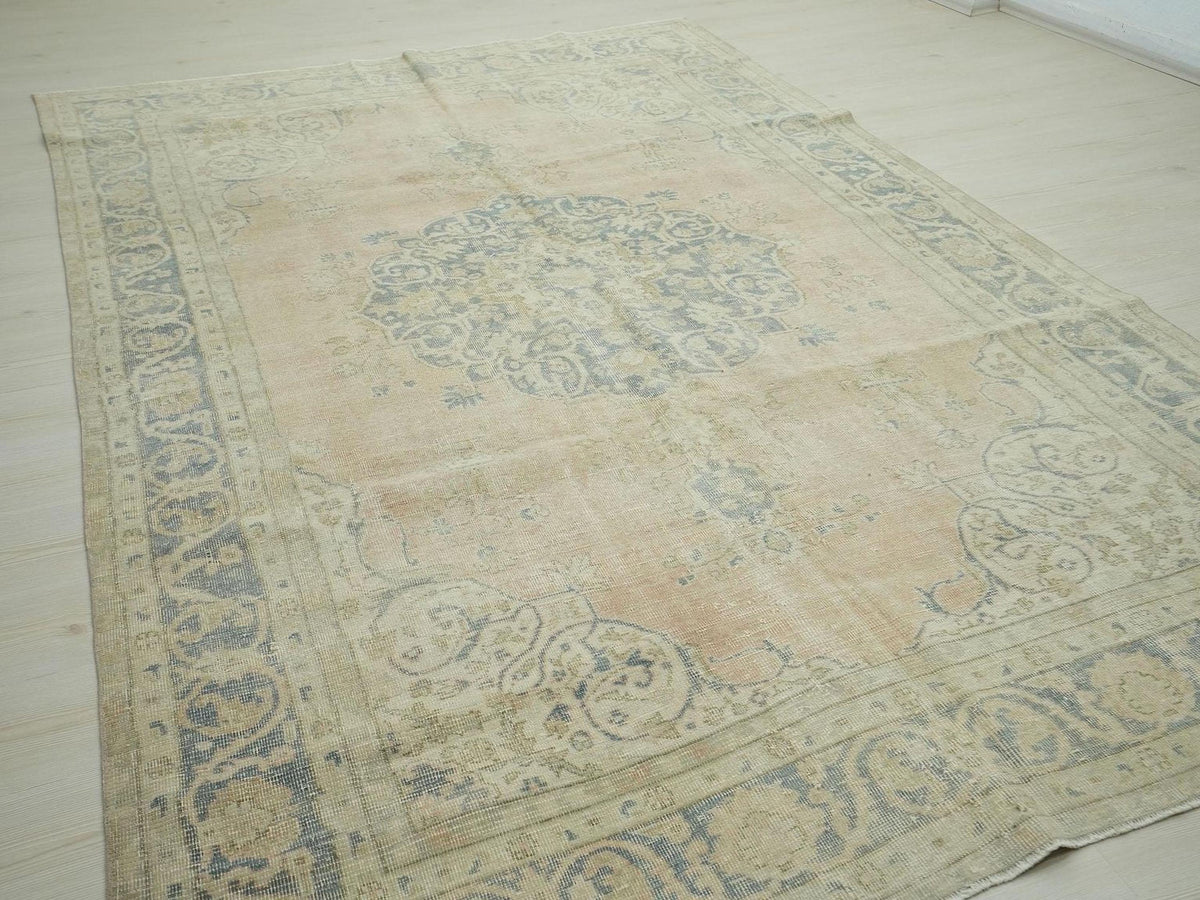 Large Oushak Turkish Rug: Mid Century Modern Handmade wool Rugs, 6.6 x 10.4 ft.