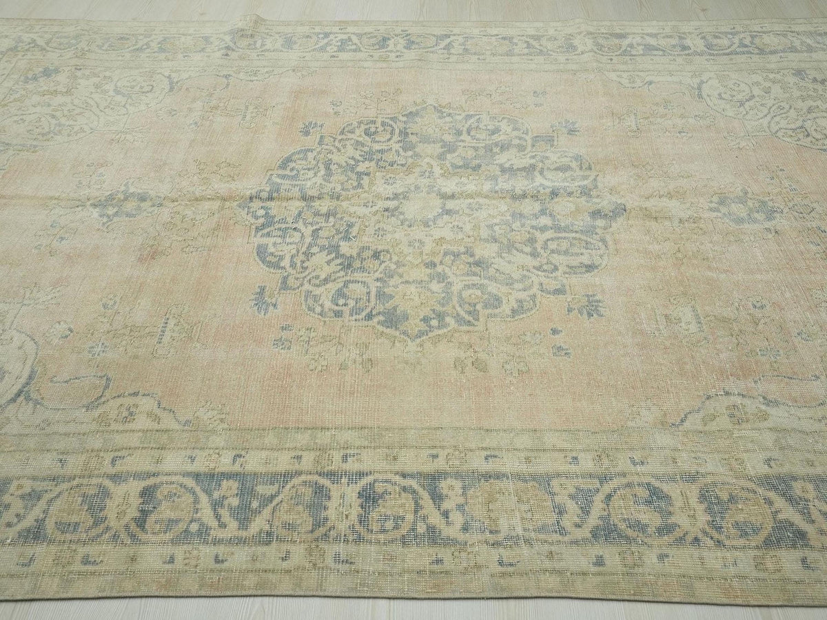 Large Oushak Turkish Rug: Mid Century Modern Handmade wool Rugs, 6.6 x 10.4 ft.