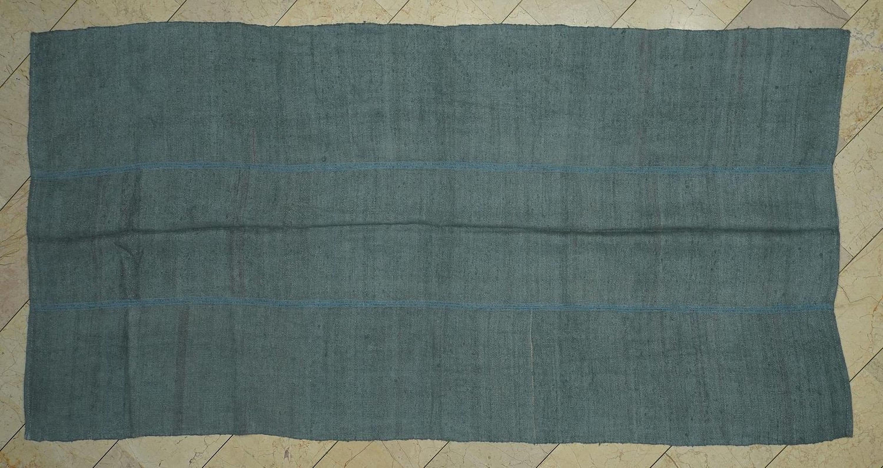 Oversized Gray Hemp Rug - 5.1"x10" - Mid-Century Modern Turkish Kilim