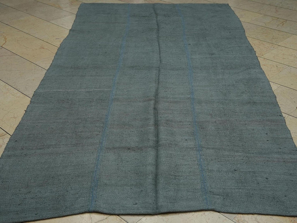Oversized Gray Hemp Rug - 5.1"x10" - Mid-Century Modern Turkish Kilim