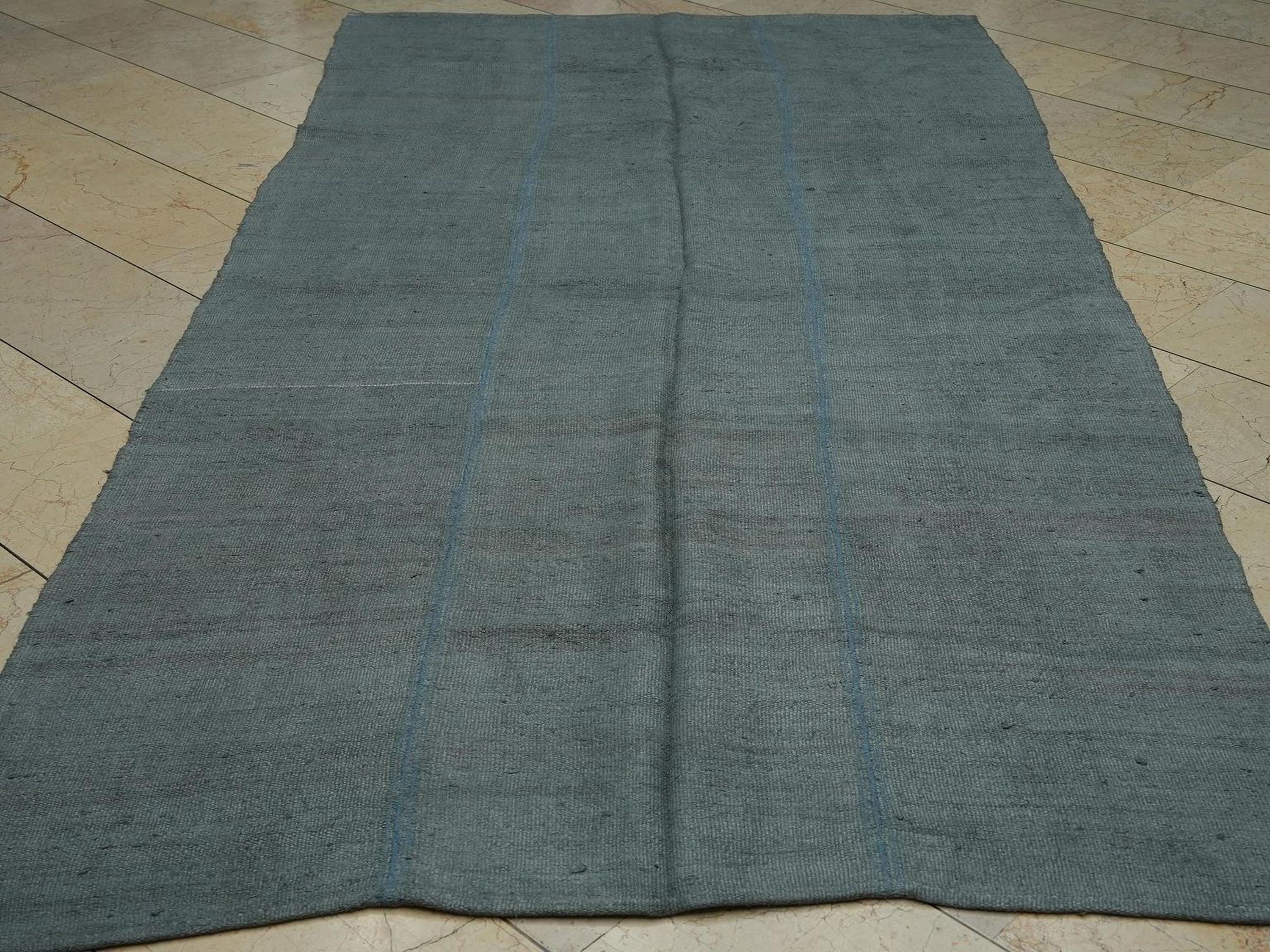 Oversized Gray Hemp Rug - 5.1"x10" - Mid-Century Modern Turkish Kilim