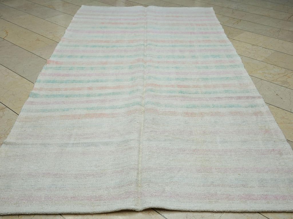 Handmade Hemp Kilim Rug: Pink And Blue Stripe  Flat Weave Rugs,5,4"x10,6" Feet