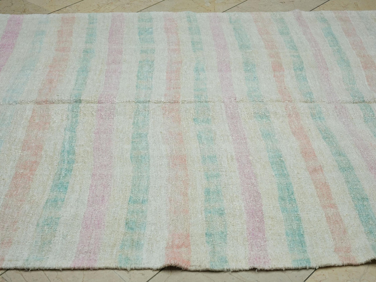 Handmade Hemp Kilim Rug: Pink And Blue Stripe  Flat Weave Rugs,5,4"x10,6" Feet