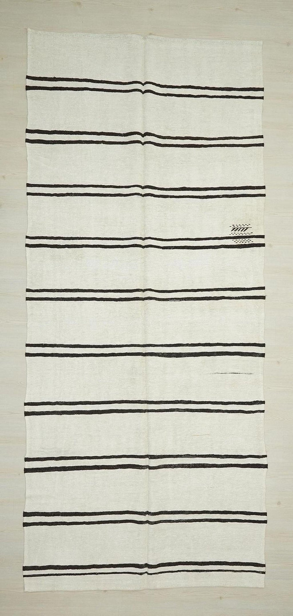 Vintage Hemp Kilim Rug: Dark Brown & White Striped Minimalist Rugs, 5.3"x12.3" Ft.