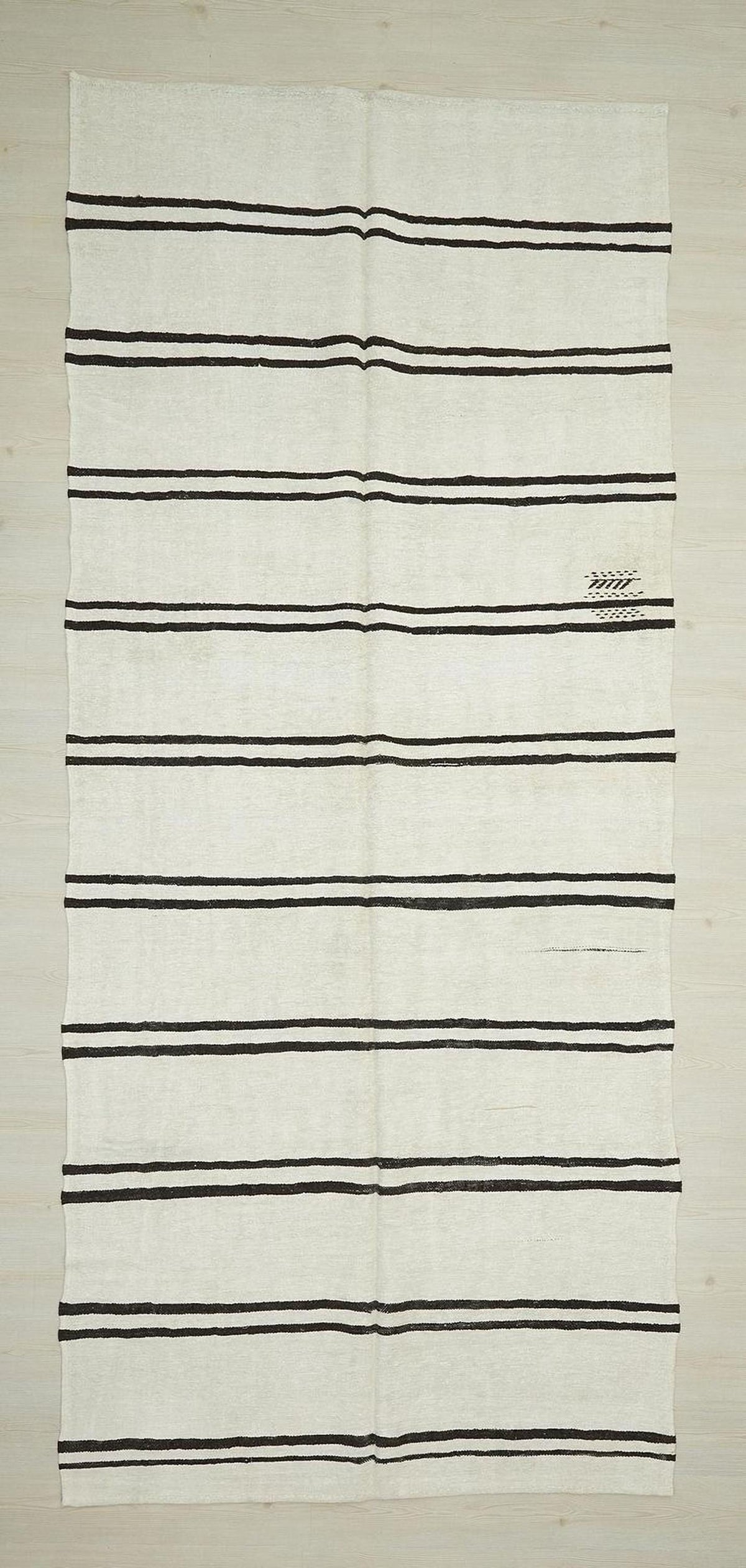 Vintage Hemp Kilim Rug: Dark Brown & White Striped Minimalist Rugs, 5.3"x12.3" Ft.