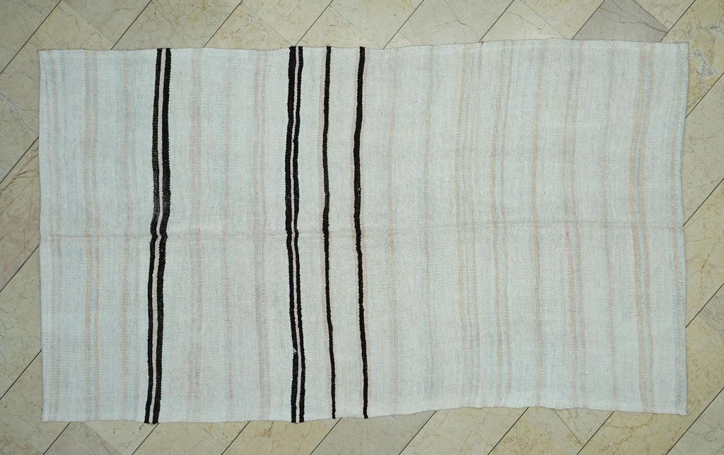 Vintage Turkish Hemp Kilim Rug: 5.4"x9.5' Flat Weave Stripe Rugs