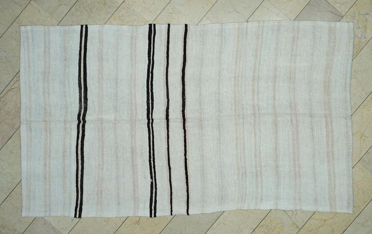 Vintage Turkish Hemp Kilim Rug: 5.4"x9.5' Flat Weave Stripe Rugs