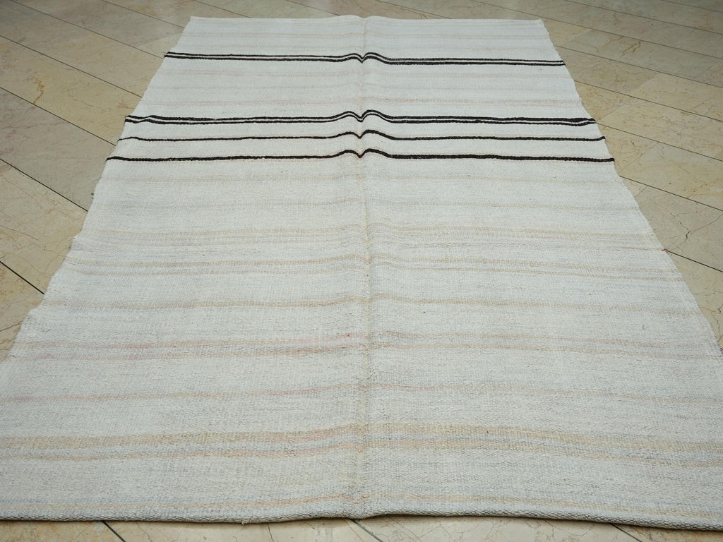 Vintage Turkish Hemp Kilim Rug: 5.4"x9.5' Flat Weave Stripe Rugs