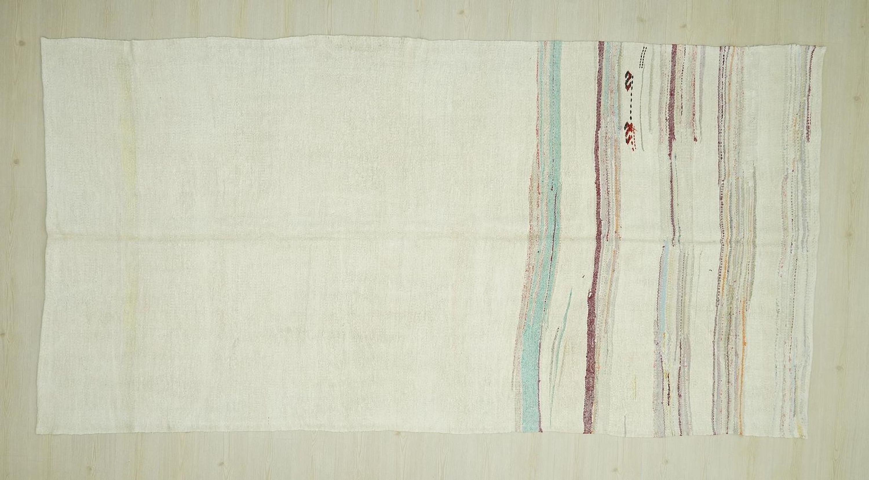 Striped Hemp Kilim Rug: Scandinavian Style Minimalist Decor Rugs, 5,9"x11,4" Feet.