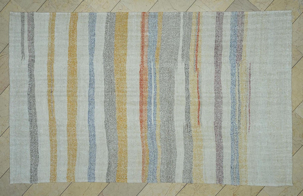 Vintage Turkish Hemp Kilim Rug: 6x9,8 ft, Flat Weave Striped Rugs