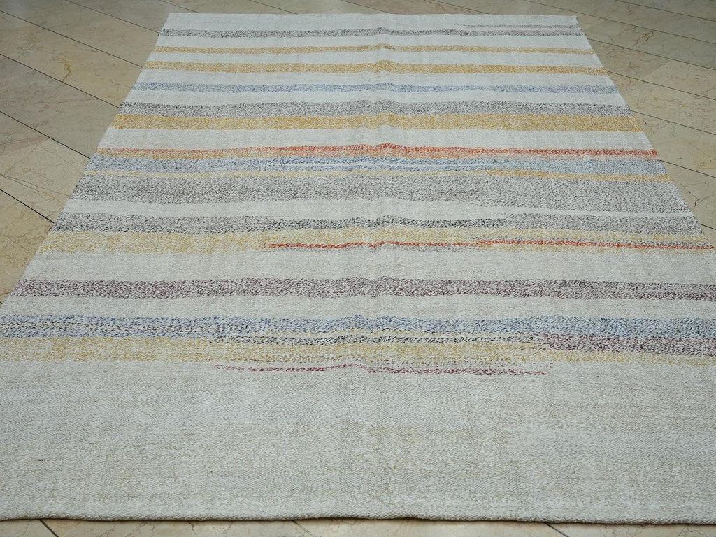 Vintage Turkish Hemp Kilim Rug: 6x9,8 ft, Flat Weave Striped Rugs