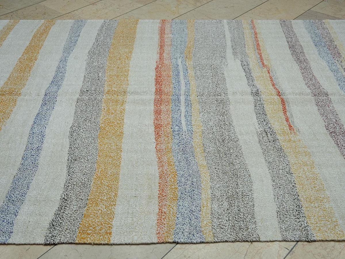 Vintage Turkish Hemp Kilim Rug: 6x9,8 ft, Flat Weave Striped Rugs