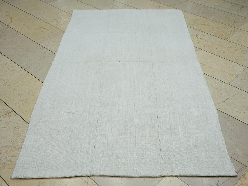 Plain White Organic Hemp Kilim Rug: 3.8x7.2 Feet,Scandinavian Style,Turkish Rugs