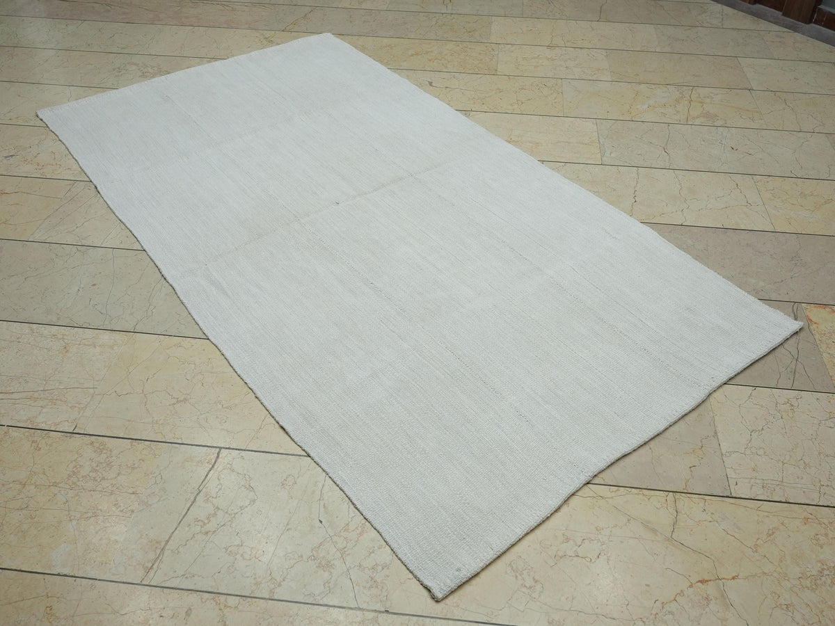 Plain White Organic Hemp Kilim Rug: 3.8x7.2 Feet,Scandinavian Style,Turkish Rugs