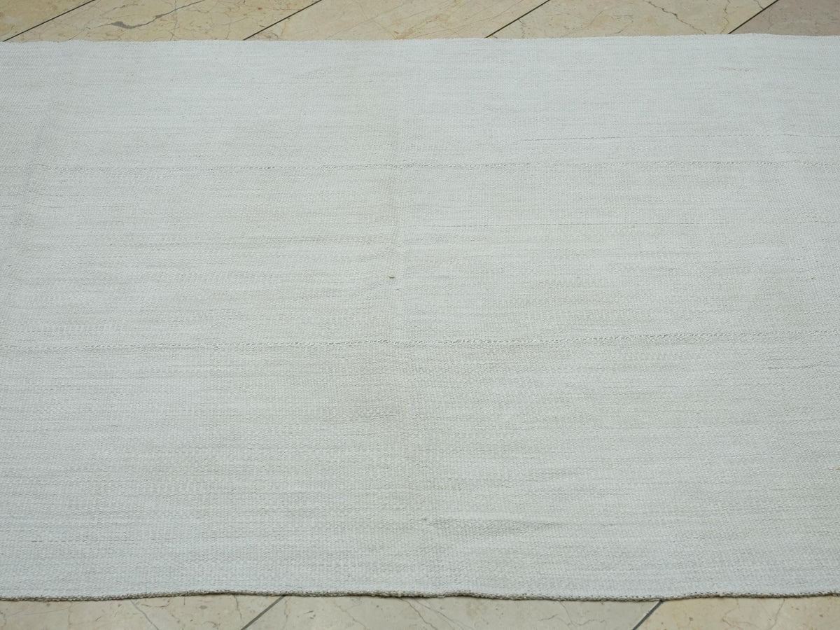 Plain White Organic Hemp Kilim Rug: 3.8x7.2 Feet,Scandinavian Style,Turkish Rugs