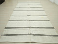 Turkish Organic Hemp Kilim Rug: Brown & White Stripe, Scandinavian Decor Rugs, 5,5"x11,3" Feet.