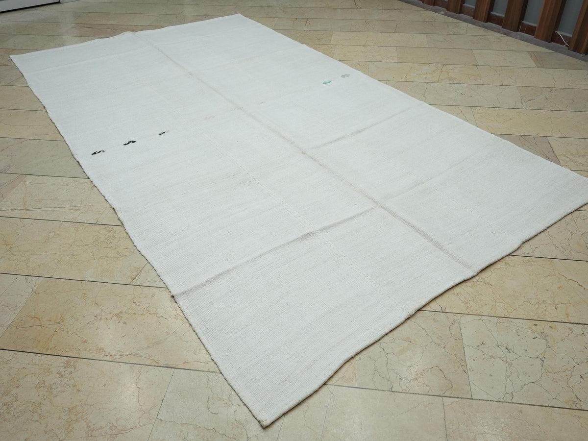 Ivory White Organic Hemp Kilim Rug: 5.7"x10.5' Flat Weave Turkish Rugs,Summer Home Living Decor.