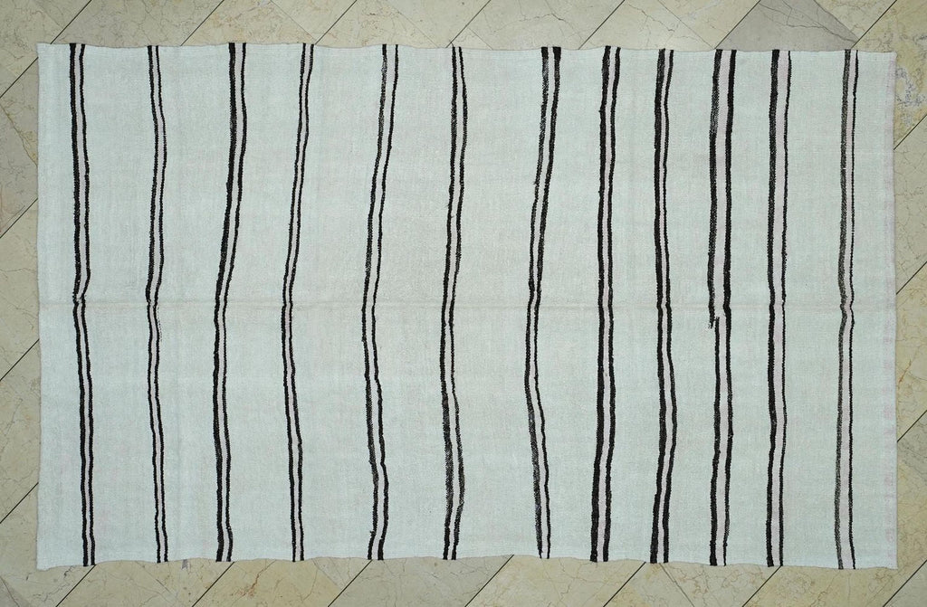 Striped Hemp Kilim Rug: 1960s Vintage Ethnic Rugs 5,3x8,6 Ft.