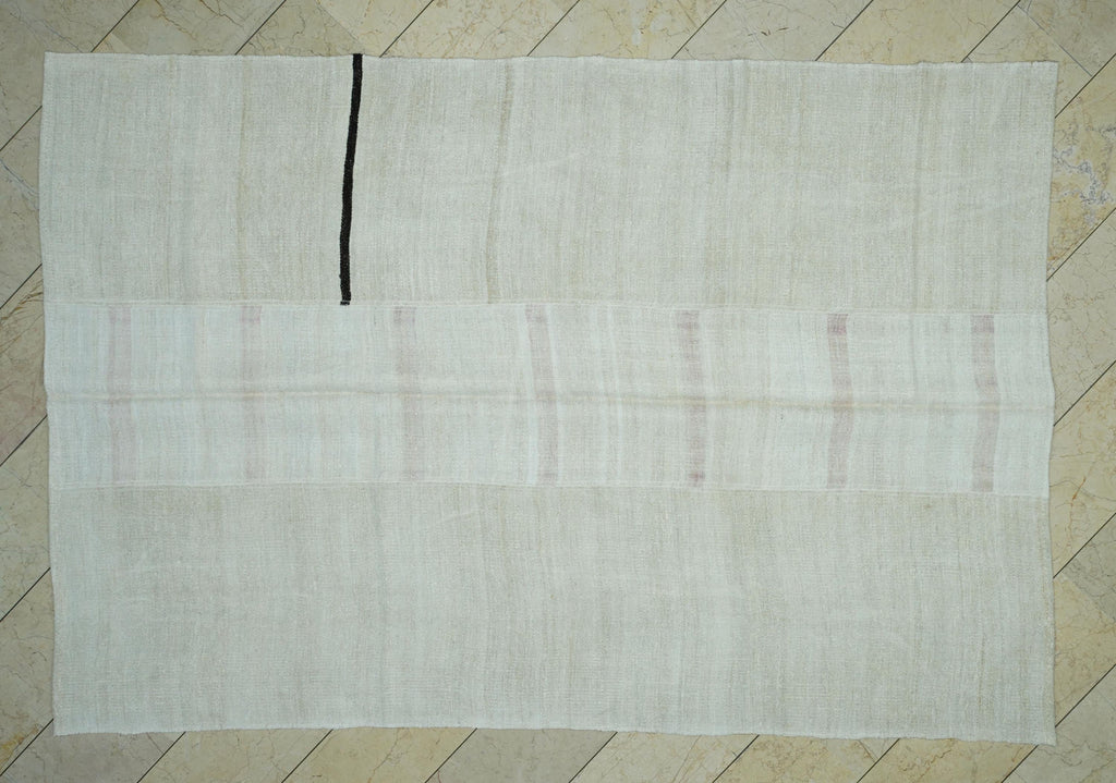 Off White Striped Hemp Rug: Mid Century Modern Decor Rugs, 6,5"x9,6" Feet.