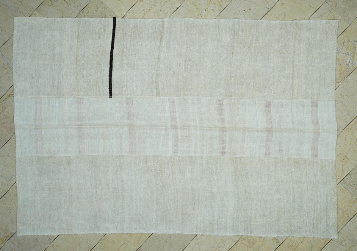 Off White Striped Hemp Rug: Mid Century Modern Decor Rugs, 6,5"x9,6" Feet.