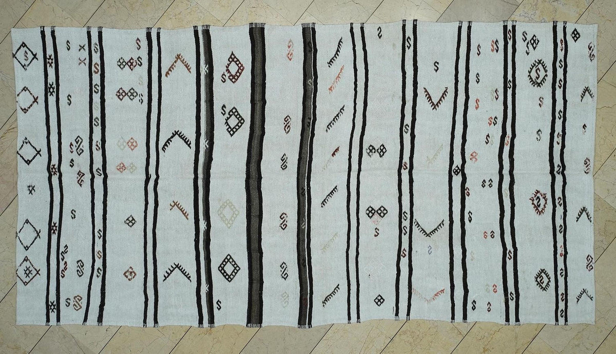 Striped Hemp Kilim Rug: Turkish Flat Weave Rugs, 5,6"x10.5"
