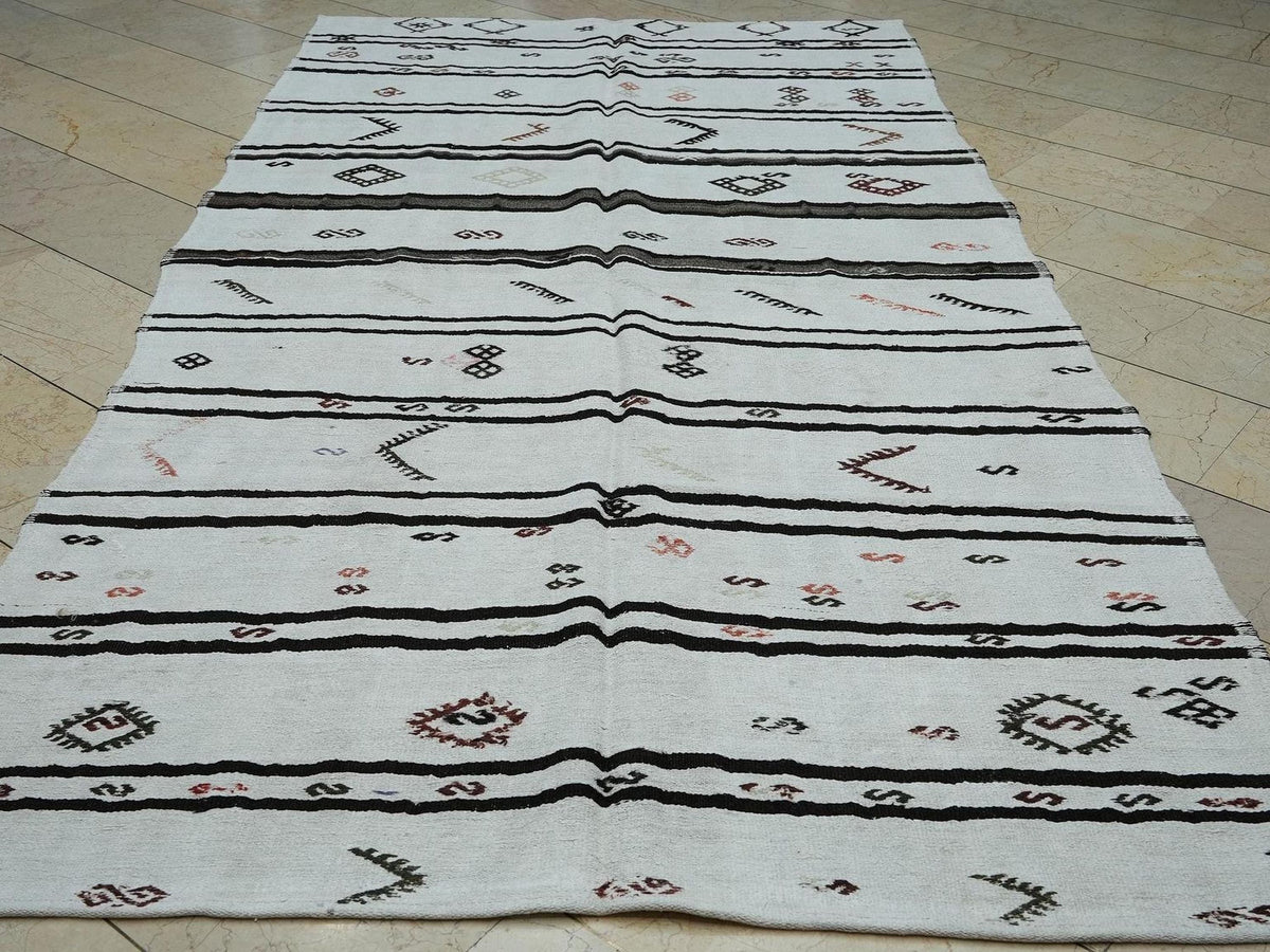 Striped Hemp Kilim Rug: Turkish Flat Weave Rugs, 5,6"x10.5"