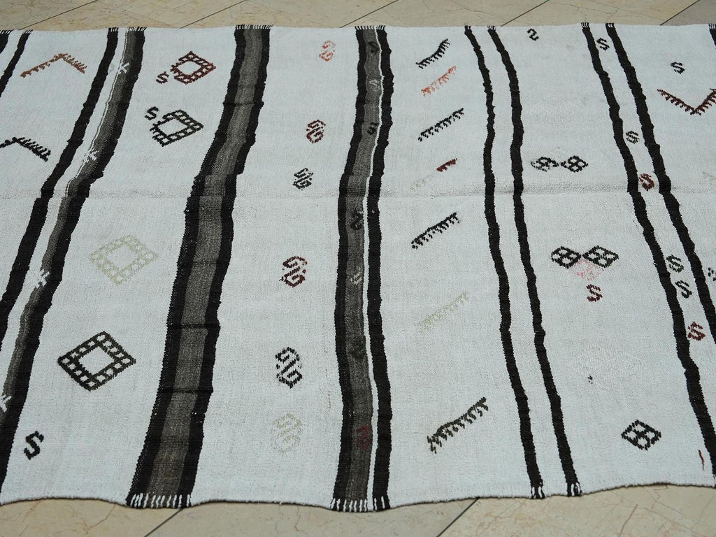 Striped Hemp Kilim Rug: Turkish Flat Weave Rugs, 5,6"x10.5"