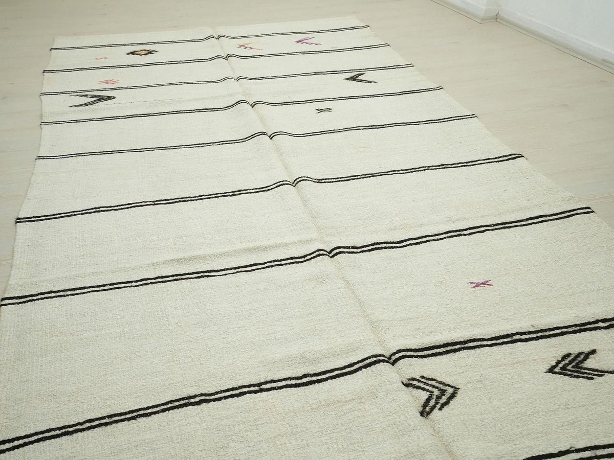 Minimalist Striped Vintage Hemp Kilim Rug: Home Living Decor Turkish Rugs 6,3x11,9 Ft.
