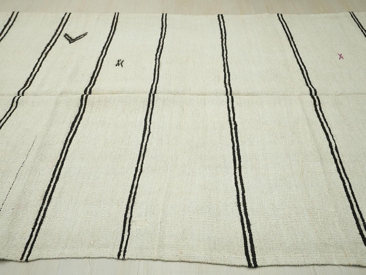 Minimalist Striped Vintage Hemp Kilim Rug: Home Living Decor Turkish Rugs 6,3x11,9 Ft.