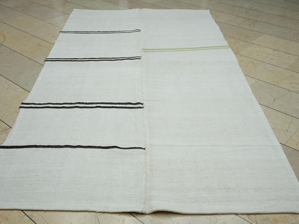 Vintage Turkish Hemp Kilim Rug: Minimalist Stripe Rugs, 5"x9.5" Feet.