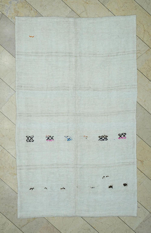 5x8 Vintage Turkish Hemp Kilim Rug,Embroidered Home Living Decor Rugs.
