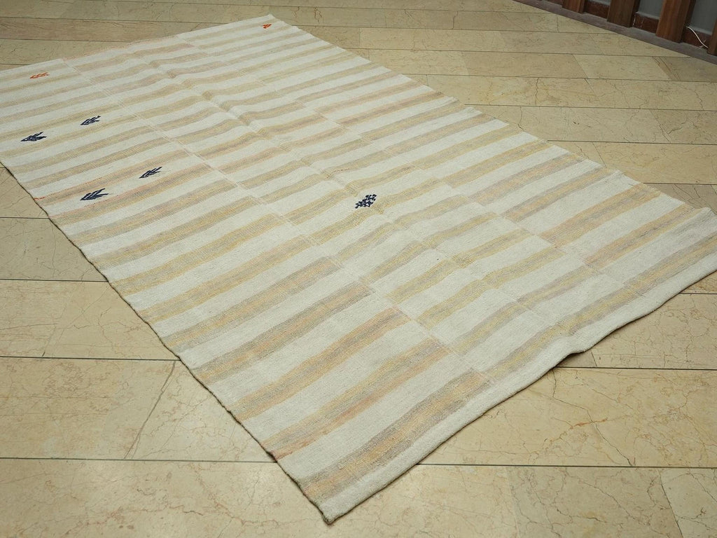 Vintage Striped Flat Weave Turkish Hemp Kilim Rug:5,2x8,4 Feet,Mid Century Modern Rugs
