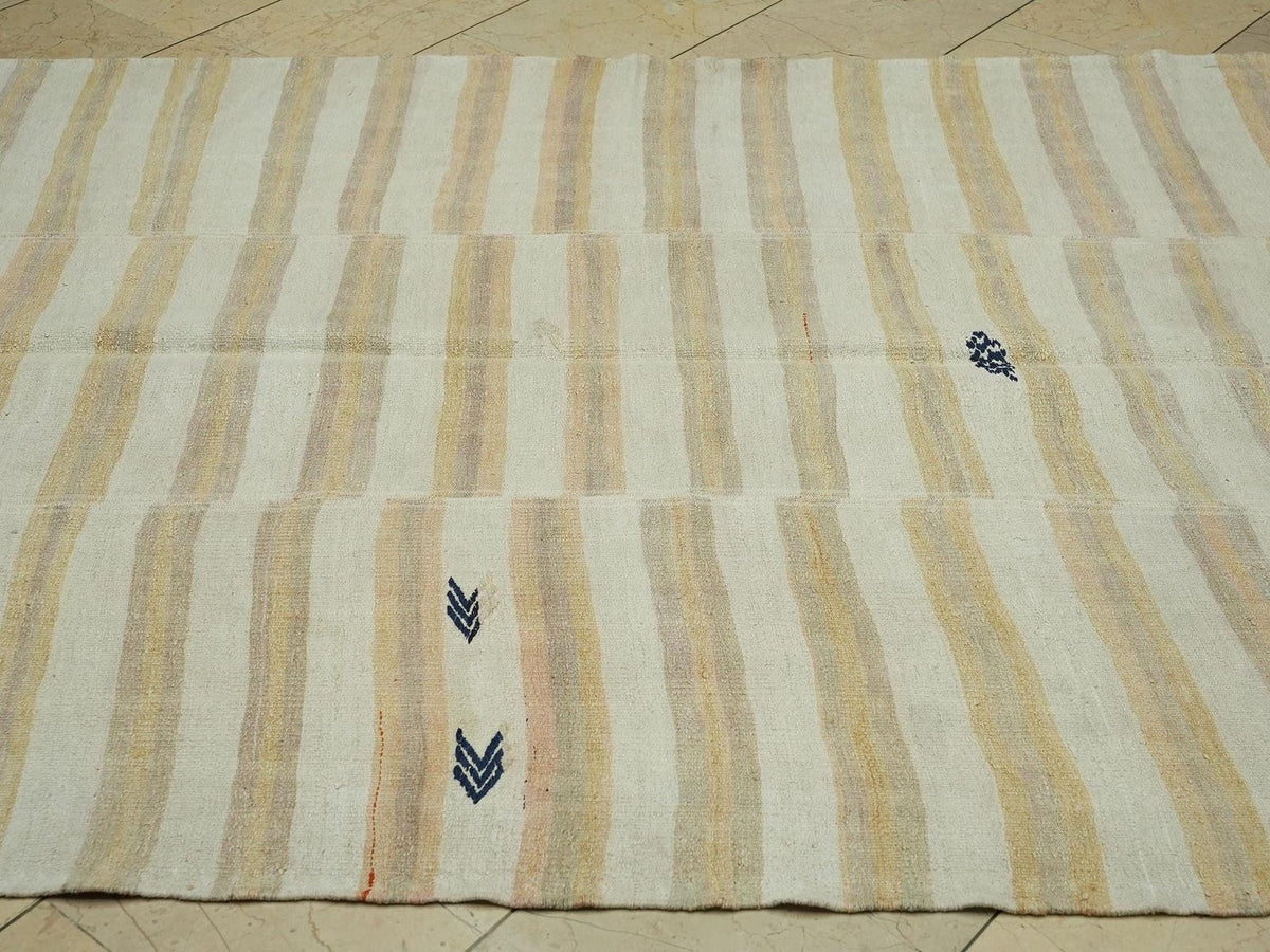 Vintage Striped Flat Weave Turkish Hemp Kilim Rug:5,2x8,4 Feet,Mid Century Modern Rugs