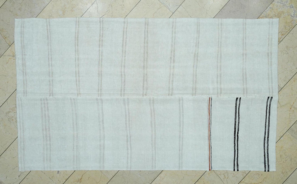 Mid Century Modern Hemp Kilim Rug 5x8: Flat Woven Organic Stripe Rugs
