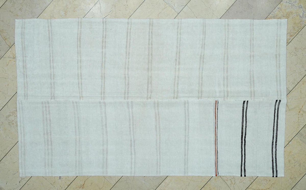 Mid Century Modern Hemp Kilim Rug 5x8: Flat Woven Organic Stripe Rugs