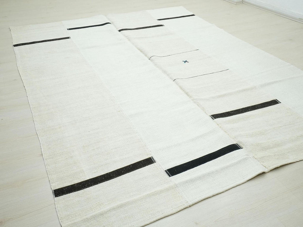 Seasonal Decor Hemp Patchwork Kilim Rug: 7x10 Flat Woven Stripe Abstract Rugs