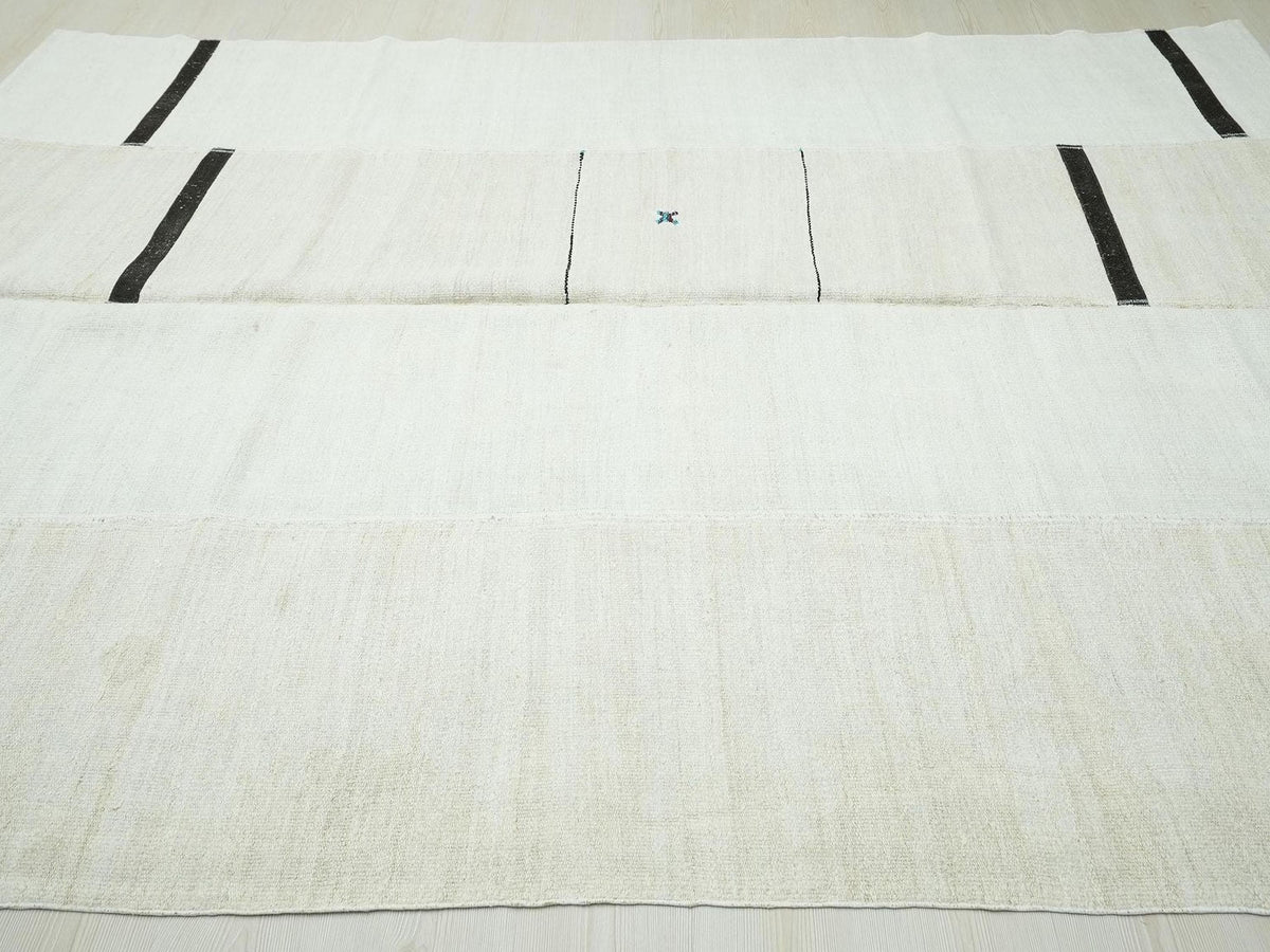 Seasonal Decor Hemp Patchwork Kilim Rug: 7x10 Flat Woven Stripe Abstract Rugs
