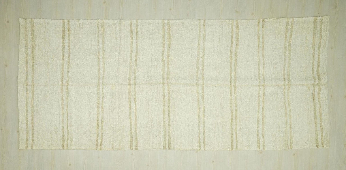 Vintage Hemp Kilim Rug: 5x12 Scandinavian Stripe, Flat Weave