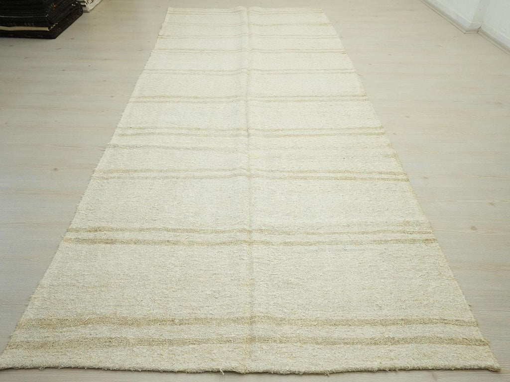 Vintage Hemp Kilim Rug: 5x12 Scandinavian Stripe, Flat Weave