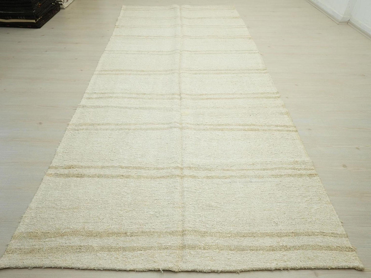 Vintage Hemp Kilim Rug: 5x12 Scandinavian Stripe, Flat Weave