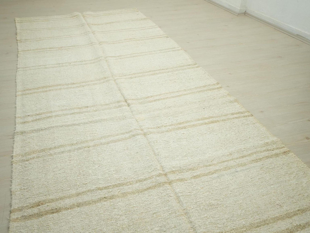 Vintage Hemp Kilim Rug: 5x12 Scandinavian Stripe, Flat Weave