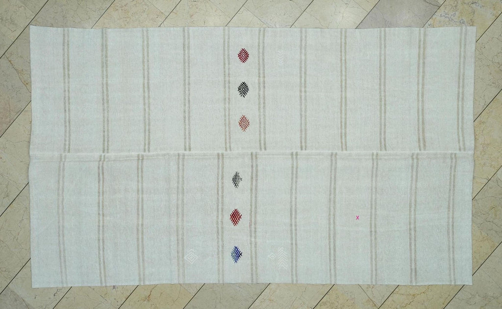 Minimalist Stripe Vintage Hemp Kilim Rug: Turkish Flat Woven Rugs, 5,2x8,8 Ft.